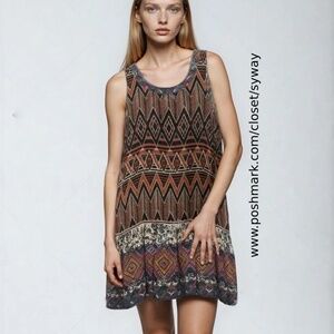 Sleeveless Tribal Geometric Boho Swing Dress